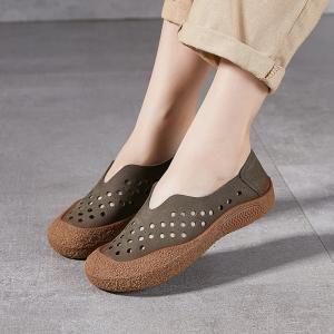 Leisure Chic Breathable Holes Leather Mom Flats