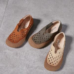 Leisure Chic Breathable Holes Leather Mom Flats