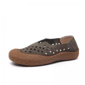 Leisure Chic Breathable Holes Leather Mom Flats
