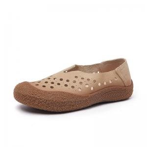Leisure Chic Breathable Holes Leather Mom Flats