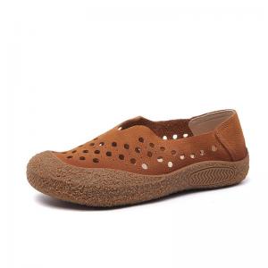 Leisure Chic Breathable Holes Leather Mom Flats