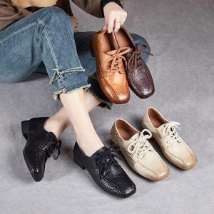 Square Toe Calf Leather Tied Preppy Loafers