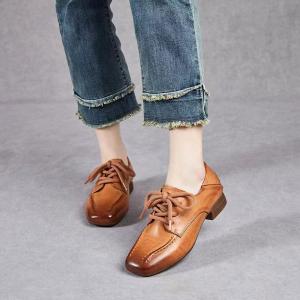 Square Toe Calf Leather Tied Preppy Loafers