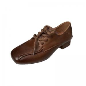Square Toe Calf Leather Tied Preppy Loafers
