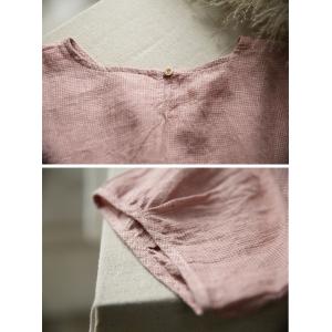 Loose-Fitting Puff Sleeves Linen Blouse