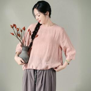 Baby Pink Linen Oversized T-shirt Blouse