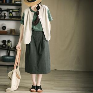 Button Fly Striped Cotton Linen Waistcoat