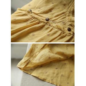 Yellow Polka Dot Ramie Mandarin Collar Tunic