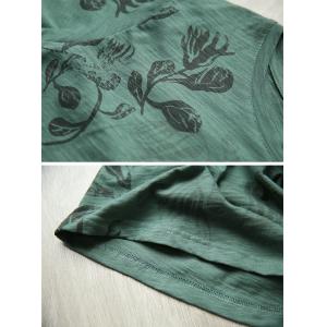 Slub Cotton Crew Neck Printed Dark Green T-shirt