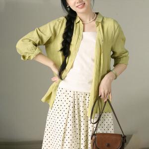 Yellowish Green Long Sleeves Linen Shirt for Women
