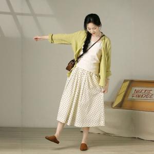 Yellowish Green Long Sleeves Linen Shirt for Women