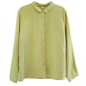 Yellowish Green Long Sleeves Linen Shirt for Women