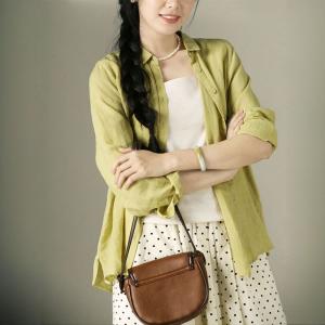 Yellowish Green Long Sleeves Linen Shirt for Women