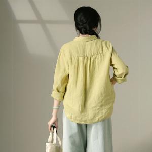 Yellowish Green Long Sleeves Linen Shirt for Women