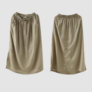 Drawstring Waist Maxi Linen Slit Skirt