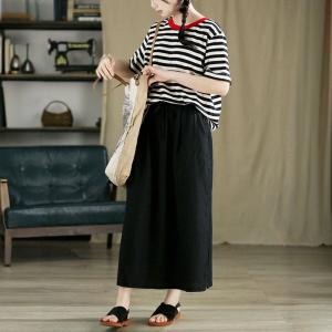 Drawstring Waist Maxi Linen Slit Skirt