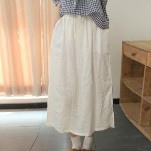 Drawstring Waist Maxi Linen Slit Skirt