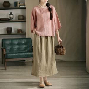 Drawstring Waist Maxi Linen Slit Skirt