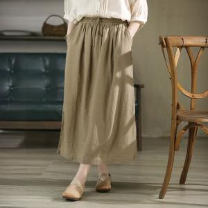 Drawstring Waist Maxi Linen Slit Skirt