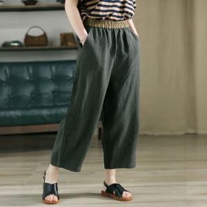 Contrast Colors Linen  Summer Wide Leg Pants