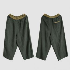 Contrast Colors Linen  Summer Wide Leg Pants
