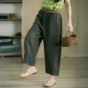 Contrast Colors Linen  Summer Wide Leg Pants
