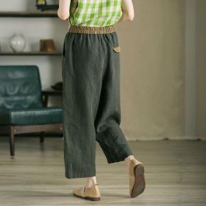 Contrast Colors Linen  Summer Wide Leg Pants