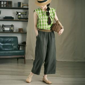 Contrast Colors Linen  Summer Wide Leg Pants