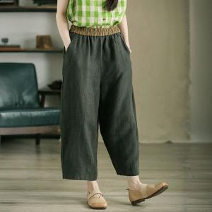 Contrast Colors Linen  Summer Wide Leg Pants