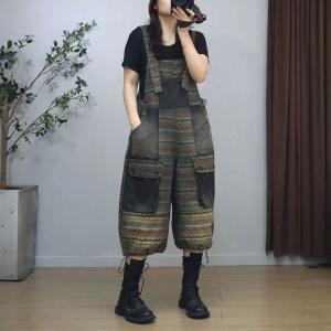 Colorful Totem Prints Pockets Midi Overalls