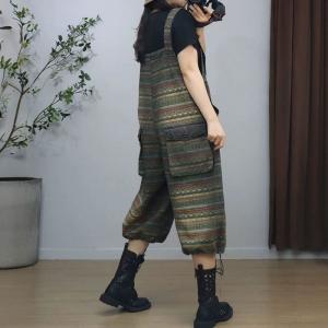 Colorful Totem Prints Pockets Midi Overalls