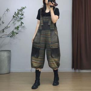 Colorful Totem Prints Pockets Midi Overalls