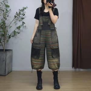 Colorful Totem Prints Pockets Midi Overalls
