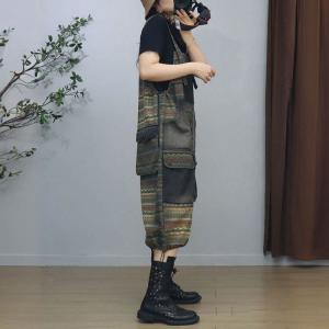Colorful Totem Prints Pockets Midi Overalls