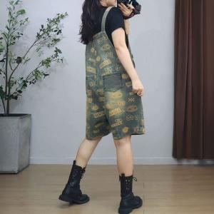 Yellow Letters Prints Wide Leg Overall Shorts