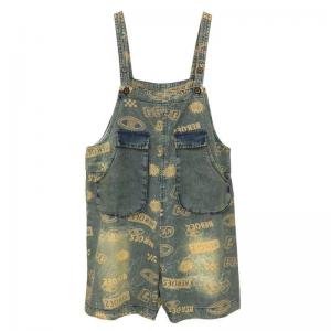 Yellow Letters Prints Wide Leg Overall Shorts