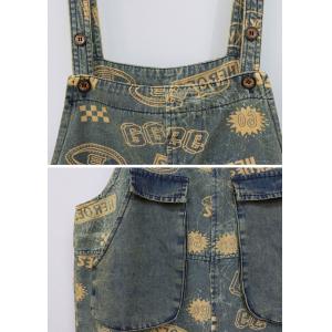 Yellow Letters Prints Wide Leg Overall Shorts