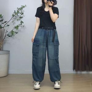 Flap Pockets Drawstring Balloon Barrel Jeans