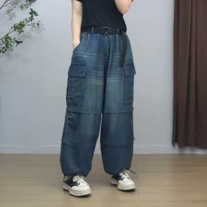 Flap Pockets Drawstring Balloon Barrel Jeans