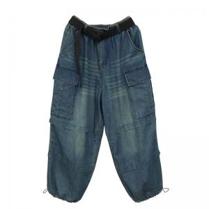Flap Pockets Drawstring Balloon Barrel Jeans