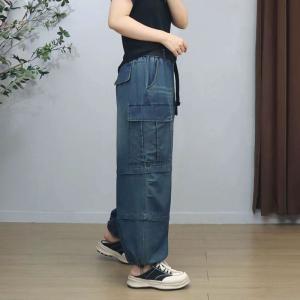 Flap Pockets Drawstring Balloon Barrel Jeans