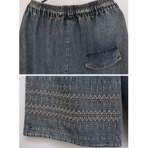 Drawstring Waist Embroidery Wide Leg Jeans