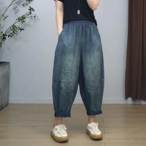 Embroidered Patchwork Baggy Carrot Jeans