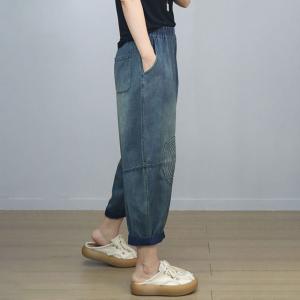 Embroidered Patchwork Baggy Carrot Jeans