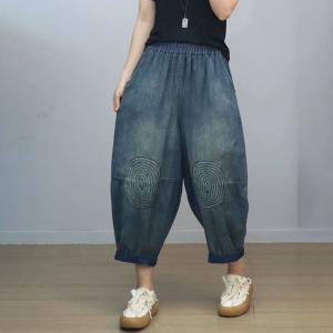Embroidered Patchwork Baggy Carrot Jeans