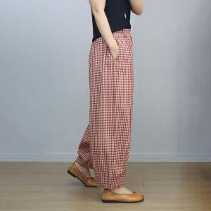 Little Plaids Cotton Linen Loose Pants