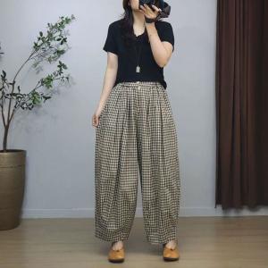 Little Plaids Cotton Linen Loose Pants