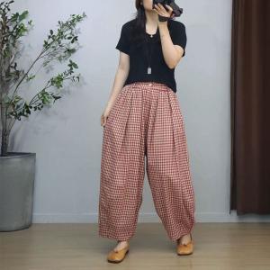 Little Plaids Cotton Linen Loose Pants