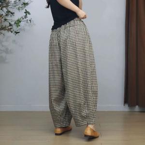 Little Plaids Cotton Linen Loose Pants