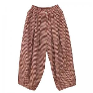 Little Plaids Cotton Linen Loose Pants